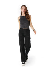 Jeans Naos Palazzo Cargo Hilo Contratono Negro Efesis